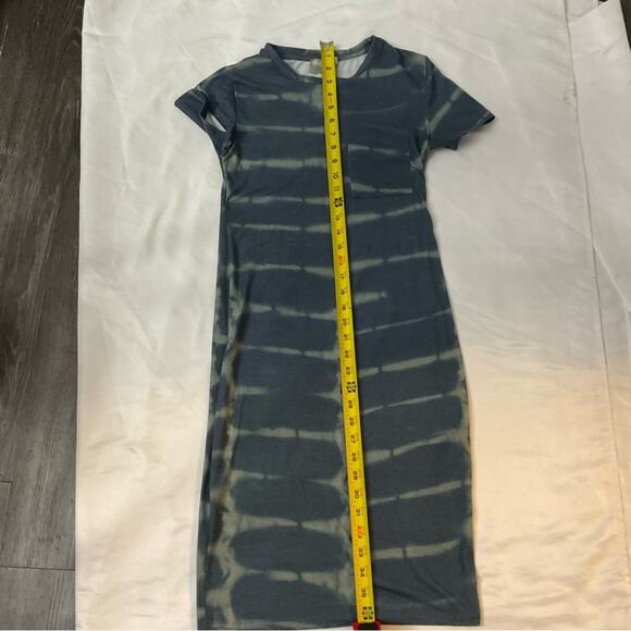 ASOS Blue Tie Dye Bodycon Crewneck T-shirt Dress  4 Comfy Cozycore Hippie Casual - Picture 6 of 9